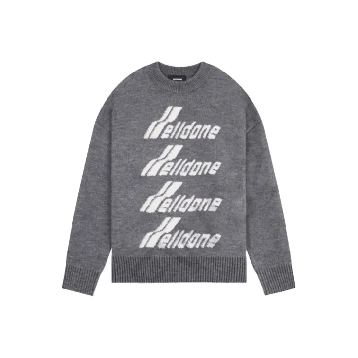 WE11DONE Gray Pile Intarsia knit Logo Jumper-0