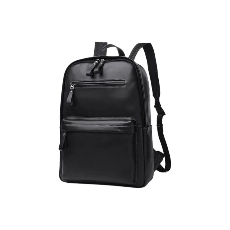 VIHUS Top Grain Cow Leather Backpack Men's Black-1