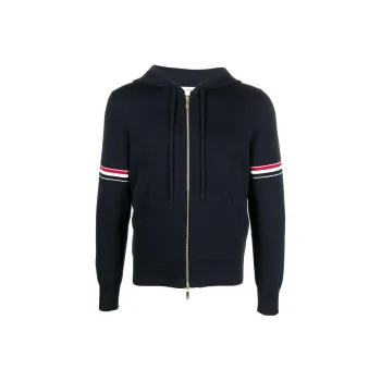 THOM BROWNE Zip Up Drawstring Hoodie