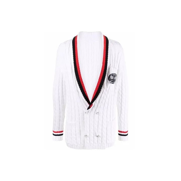BALMAIN Logo embroidered Cable Knit Cardigan-0