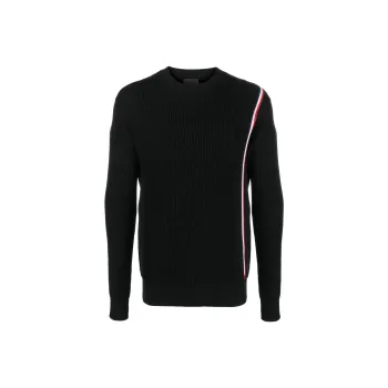 Moncler Stripe Ribbed Cotton Pullover Sweater