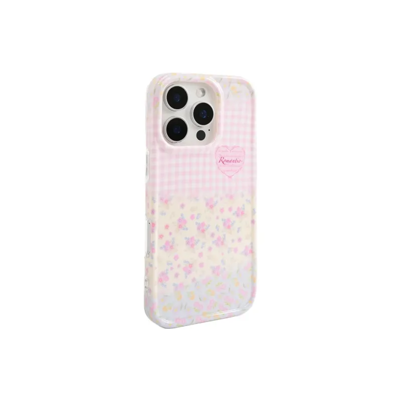 Sopi Acrylic Material Pink Plaid Floral Patchwork Phone Cases Compatible With IPhone 16/15 Pro Max/Apple 13/14 Pro/Max-3