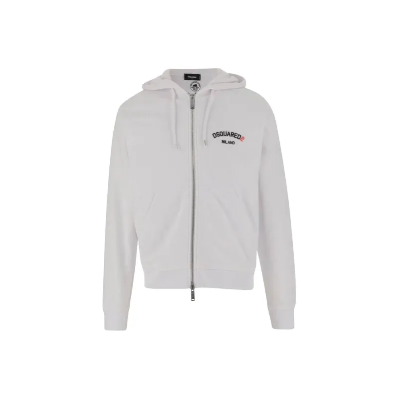 DSQUARED 2 Logo Printed Zip Up Drawstring Hoodie-0