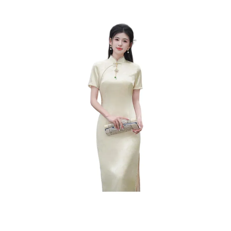ENEESSI Spring Summer Cheongsam Women's Apricot-2