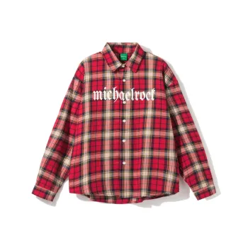 Kudamm Shirts Unisex Red Plaid Long Sleeved