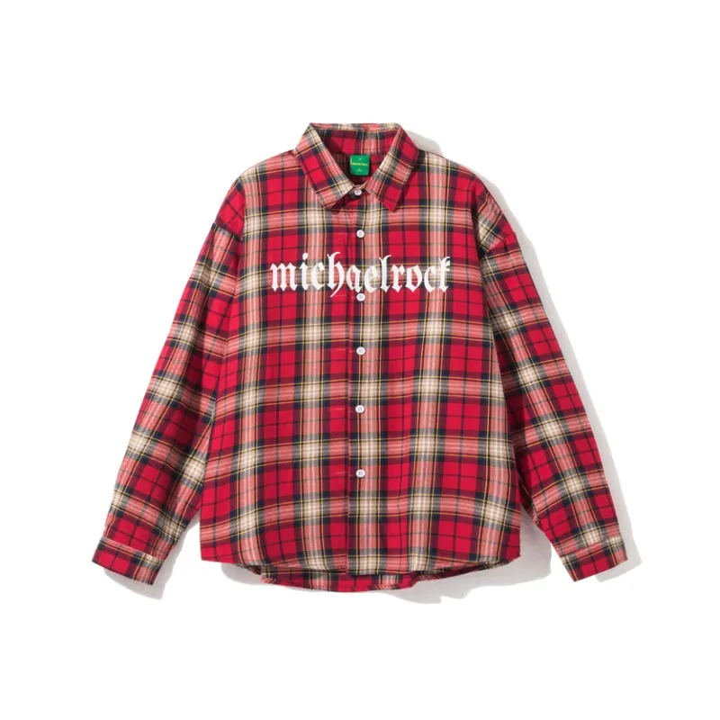 Kudamm Shirts Unisex Red Plaid Long Sleeved-0