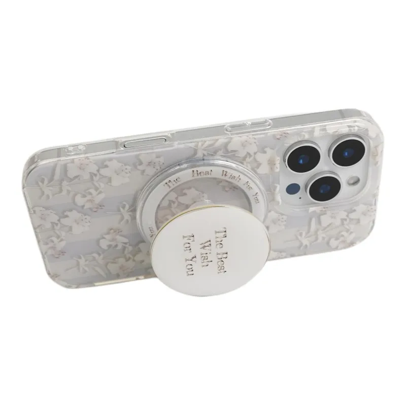 Sopi Acrylic Material Lily Flower Magnetic Stand Phone Cases Compatible With IPhone 16/15 Pro Max/Apple 13/14 Pro/Max-3