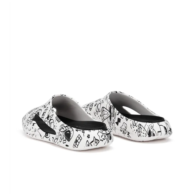 Hotwind Graffiti Slip Resistant Slide Slippers Men's White Black-2