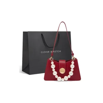 CLEVER& KETCH PU Shoulder Bag Women's Burgundy Plain Weave/Burgundy Crocodile Pattern