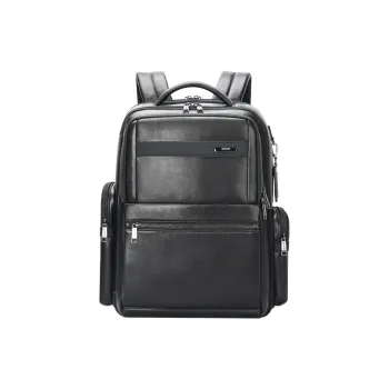 BOPAI Top Grain Cow Leather, Genuine Leather Backpack Large Size Men's Black