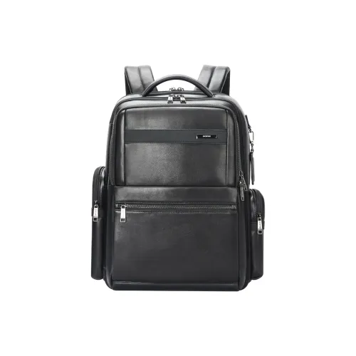 BOPAI Top Grain Cow Leather, Genuine Leather Backpack Tubas Men's Black