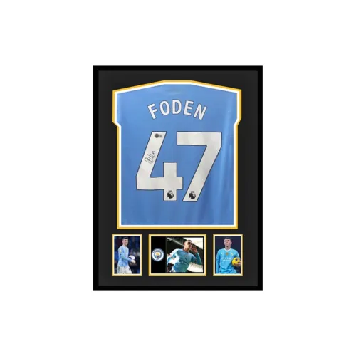 Three For Manchester City Jersey Beckett Official Certification, Deluxe Framing, Outer Frame Approx. 65x85cm Unisex