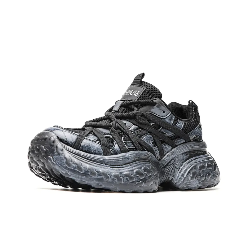 MVA Chunky Sneakers Unisex Low Top Black Distressed-1