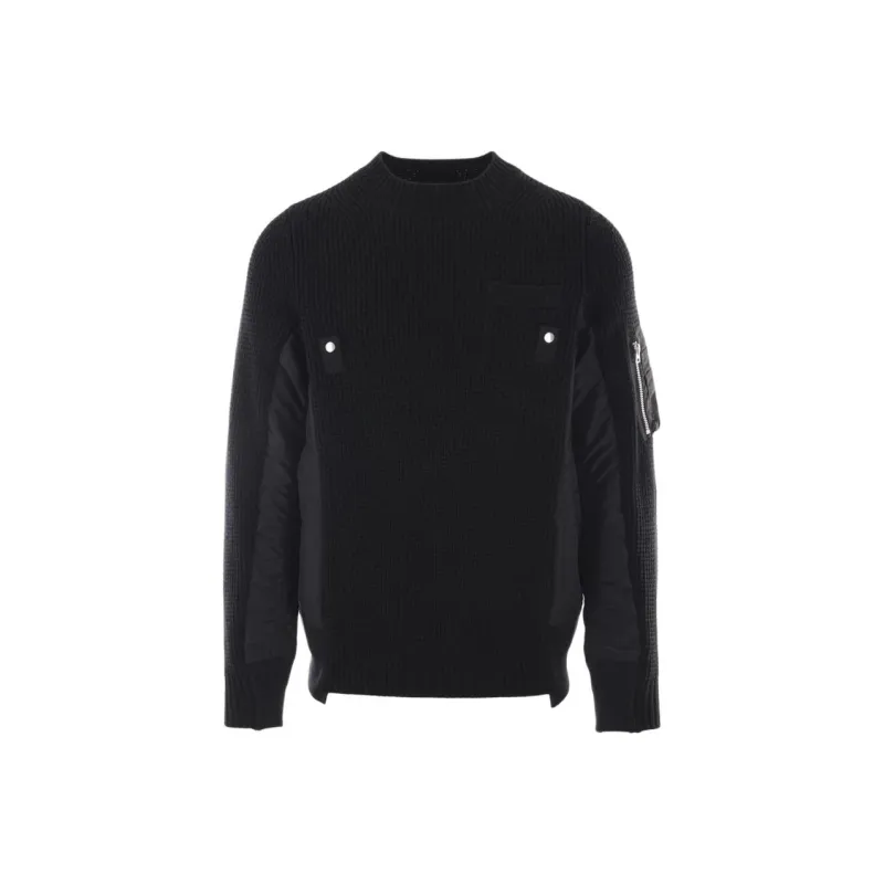 Sacai Panelled Crewneck Knit Sweater-0