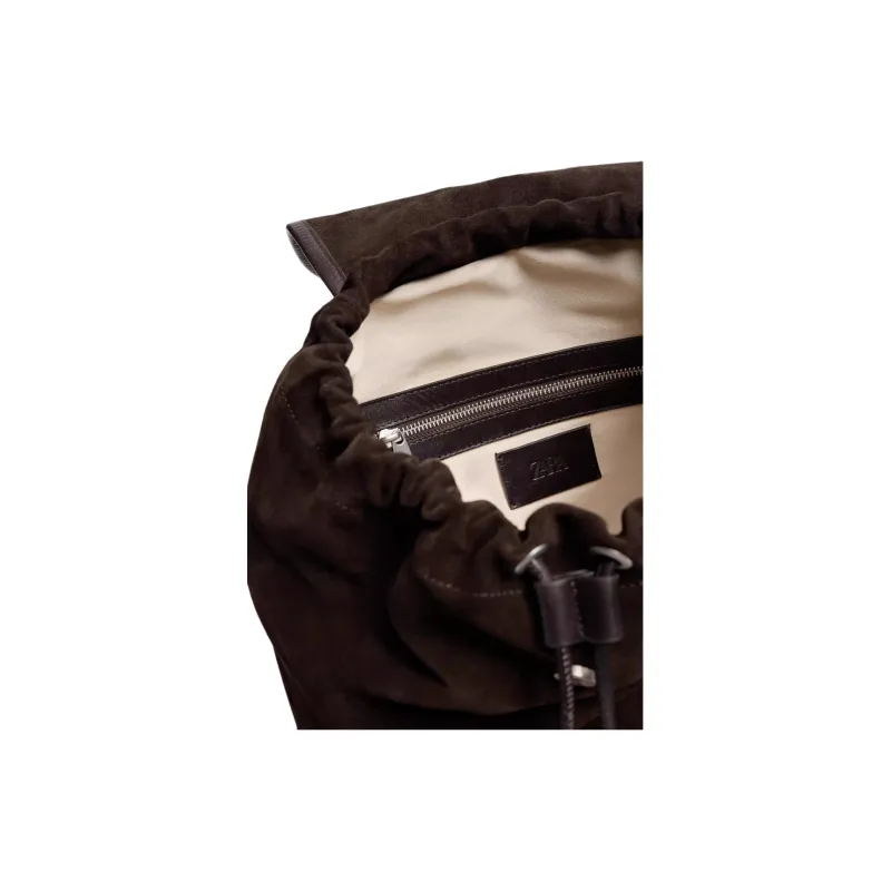 ZARA Cow Leather Backpack Large Size Men's Brown-3