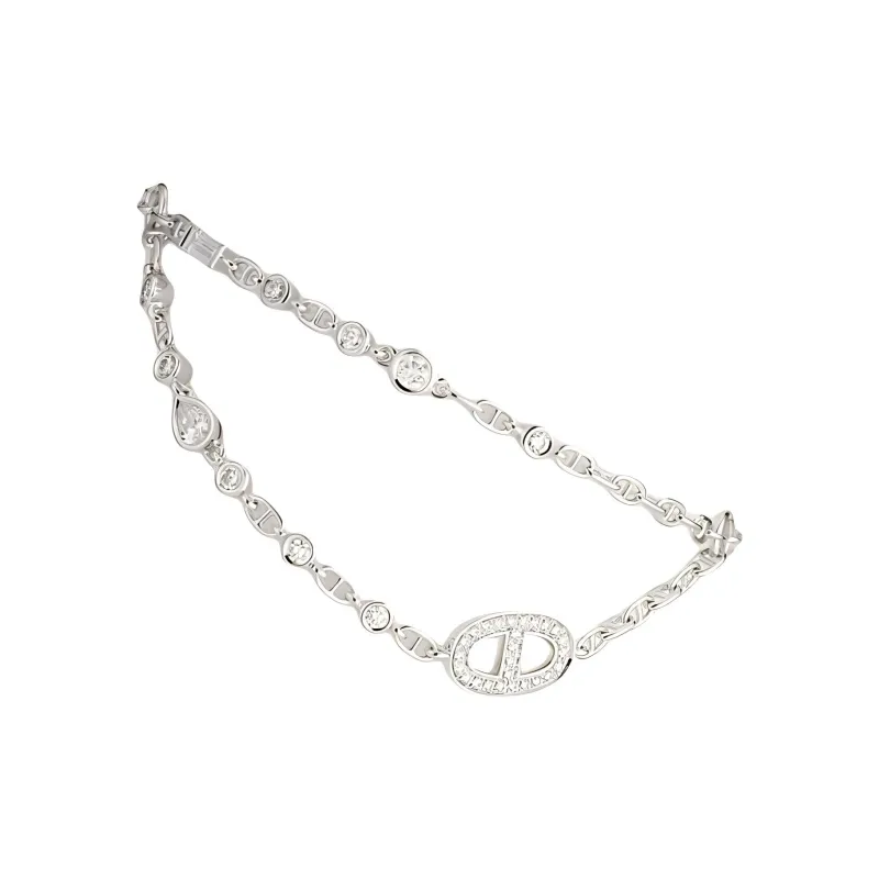 HERMES White Gold Diamond Bracelets Women's Silver-2