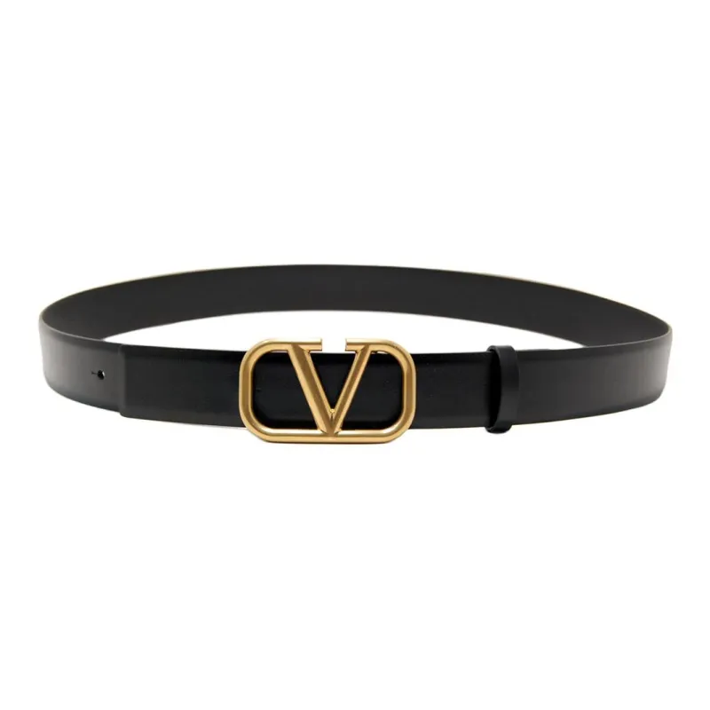 Valentino Calfskin, Metal Leather Belts Men's Black Width 4CM-1