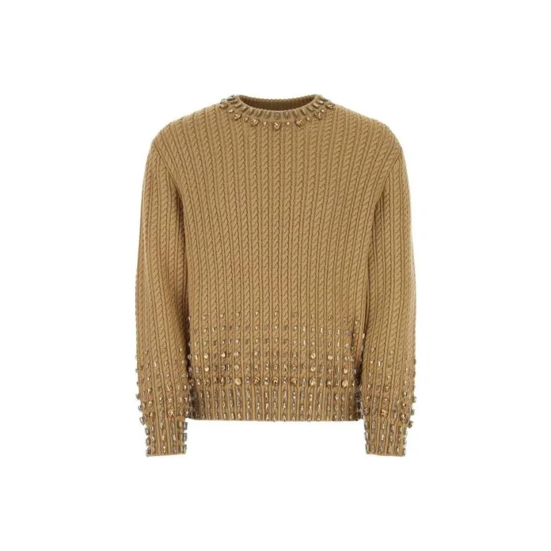 Burberry Crystal Embellished Cable Knit Sweater-0