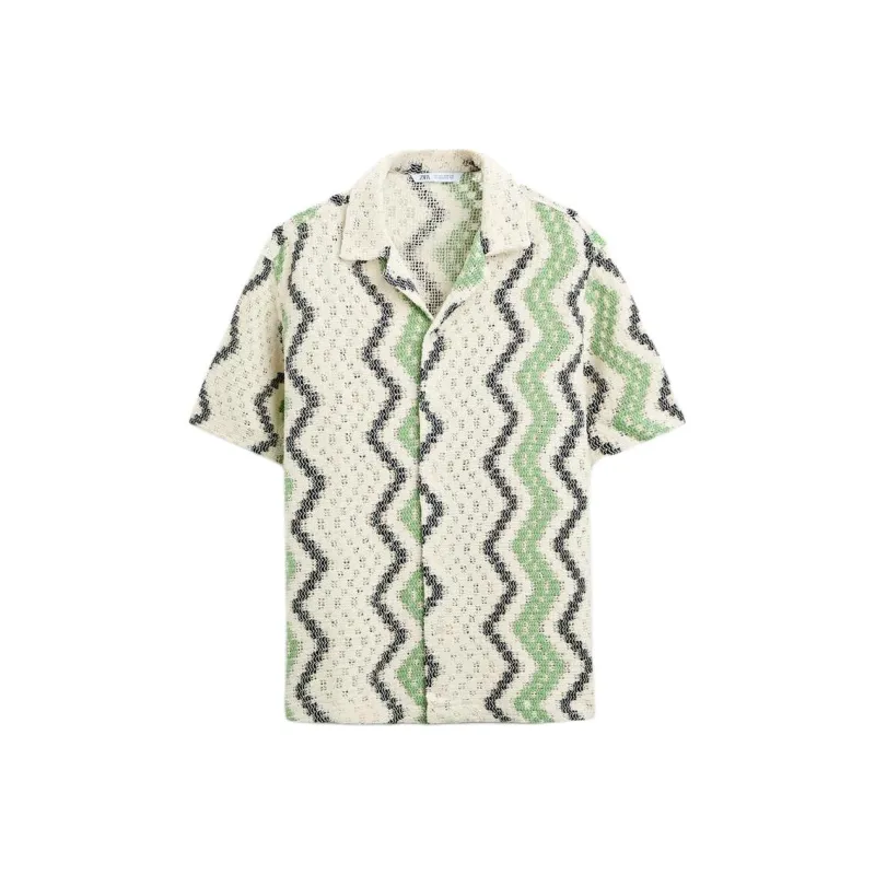 ZARA Shirts Men White/Green-0
