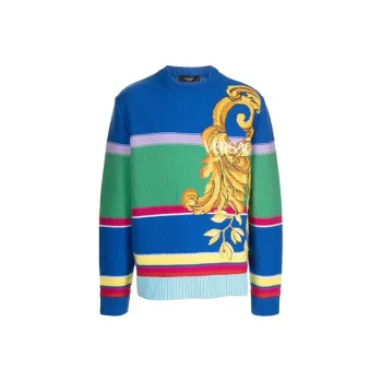 VERSACE Striped Barocco Knit Sweater