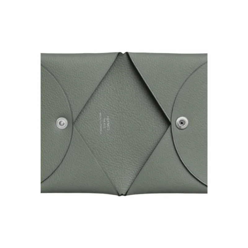 HERMES Calvi Evercolor Calfskin Card Holder Women's 63 Vert Amande Apricot Green/Almond Green-2
