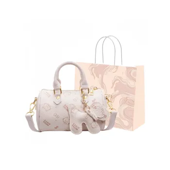 GATOER PU Boston Bag Handbag Women's Ecru/Pink