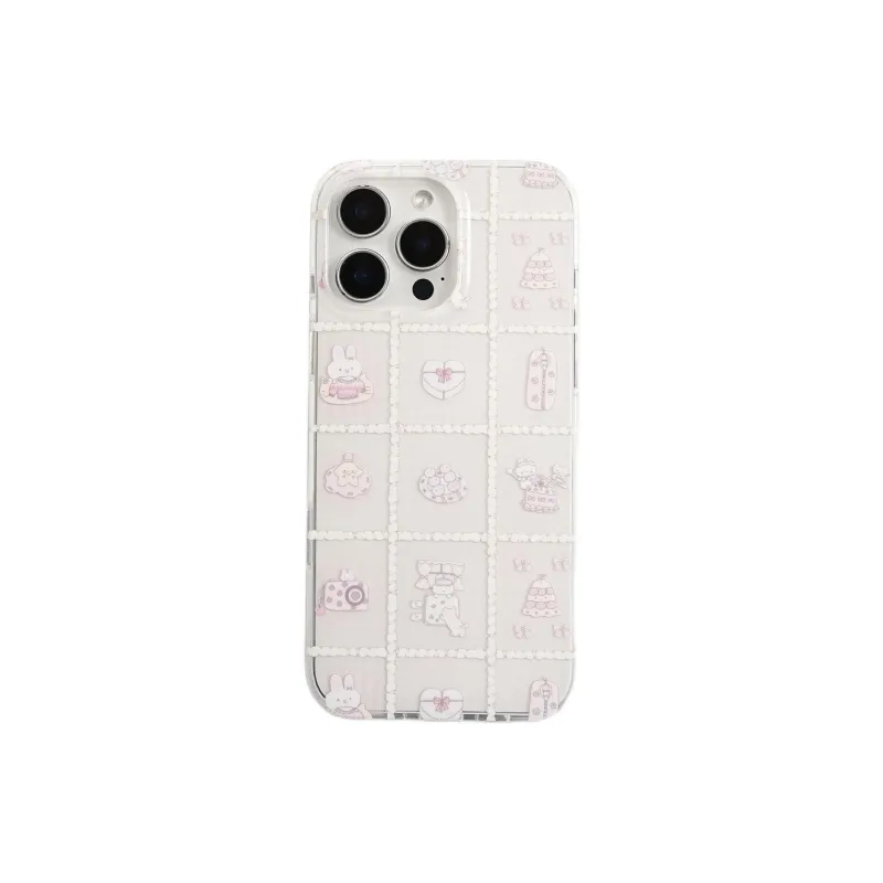 Sopi Acrylic Material Rabbit Cake Grid Phone Cases Compatible With IPhone 16/15 Pro Max/Apple 13/14 Pro/Max-2