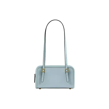 COACH Swing Zip Crushed Leather Shoulder Bag Trumpets Women's Brass & Light Blue
