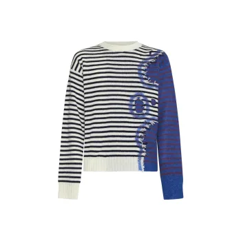 MARNI Distressed Effect Colour Block Striped Jumper