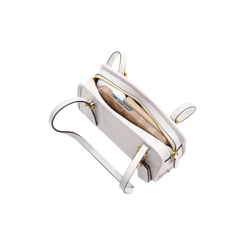 COACH SWING Crushed Leather Shoulder Bag Trumpets Women's Brass & Chalk White-4