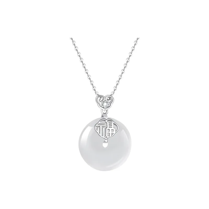 Artisan Lock Heart Jade Natural Chalcedony Jade Necklaces Women's-3