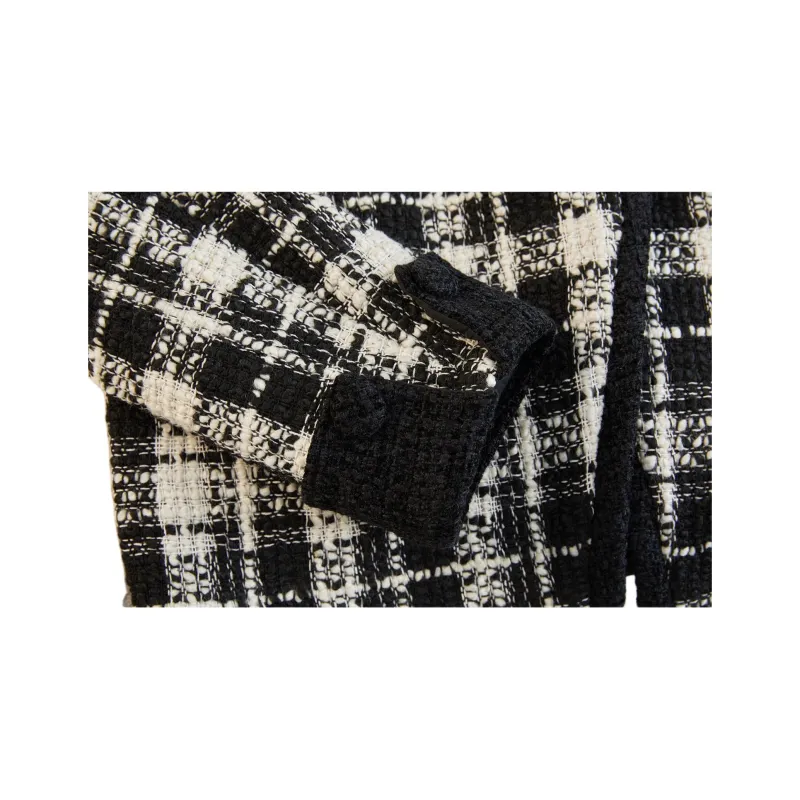 TOUCH Cropped Coats Women's Black Beige Plaid-3