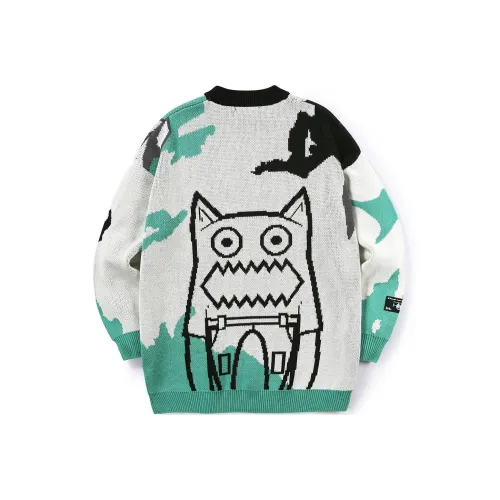 Loose Fit Sweater Unisex Black White Green