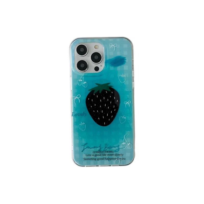 Koman TPU Material Double Sided IMD Black Strawberry Phone Cases Compatible With Apple IPhone 12/13/14/15/16/Pro/Mac-1