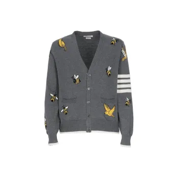 THOM BROWNE 4 Bar Striped Buttoned Cardigan