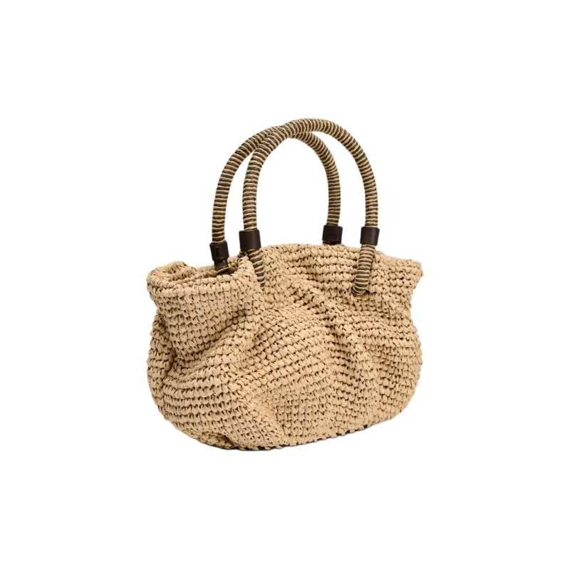 ZARA Paper Bucket Bag, One Shoulder Handbag Mini Women's Light Beige-2