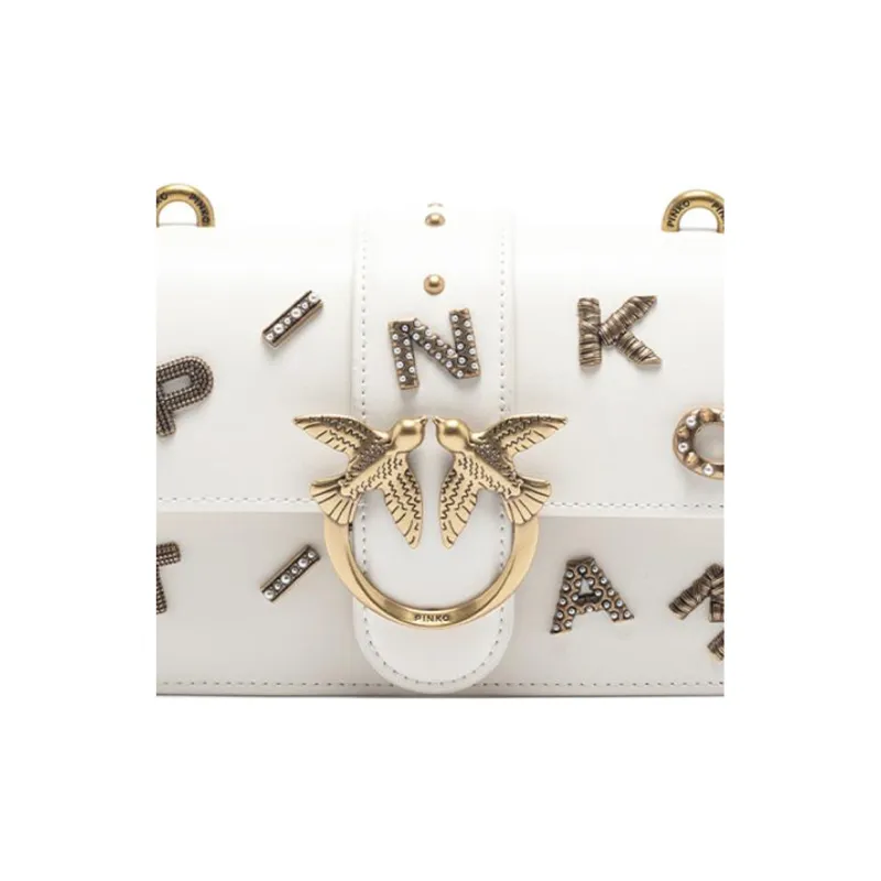 PINKO Cow Leather Flying Bird Swallow Bag Shoulder Bag Crossbody Bag Small Size Unisex Gray White-1