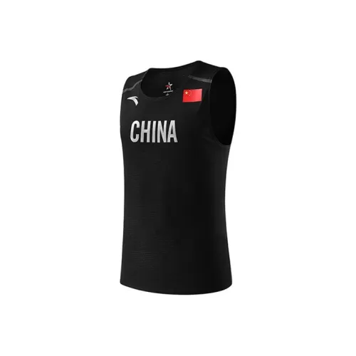 Anta National Flag Knitted Fabric Sleeveless Sports Shirt Men's Black
