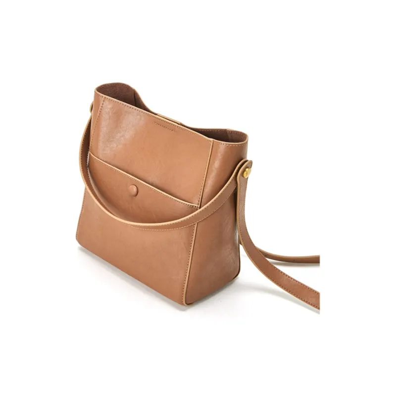 BOSTANTEN Cow Leather Shoulder Bag, Crossbody Bag, Handbag Women's Gold Brown-2