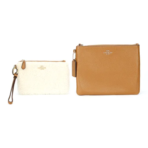 COACH Leather Clutch Small Size Women's White & Brown