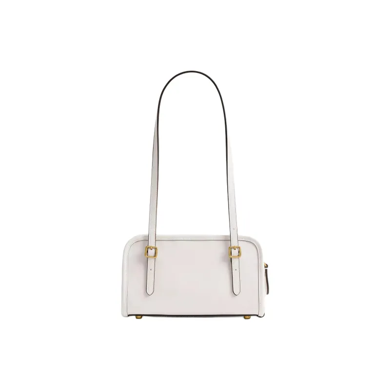 COACH SWING Crushed Leather Shoulder Bag Trumpets Women's Brass & Chalk White-2
