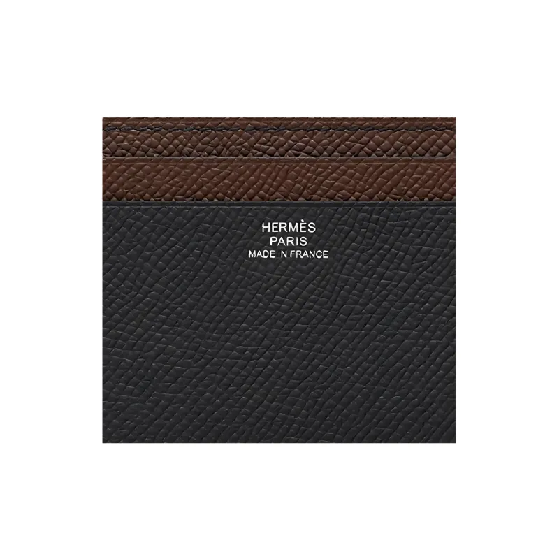 HERMES City Epsom Calfskin Card Holder Wallet Men's Black/Chocolate/Gold-2