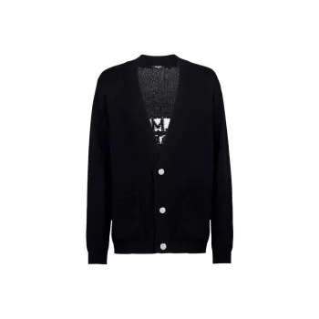 BALMAIN Logo Intarsia Knitted Button Up Cardigan