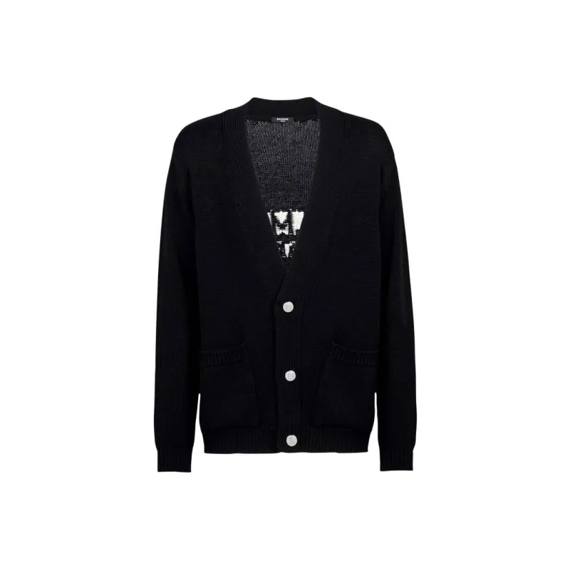 BALMAIN Logo Intarsia Knitted Button Up Cardigan-0