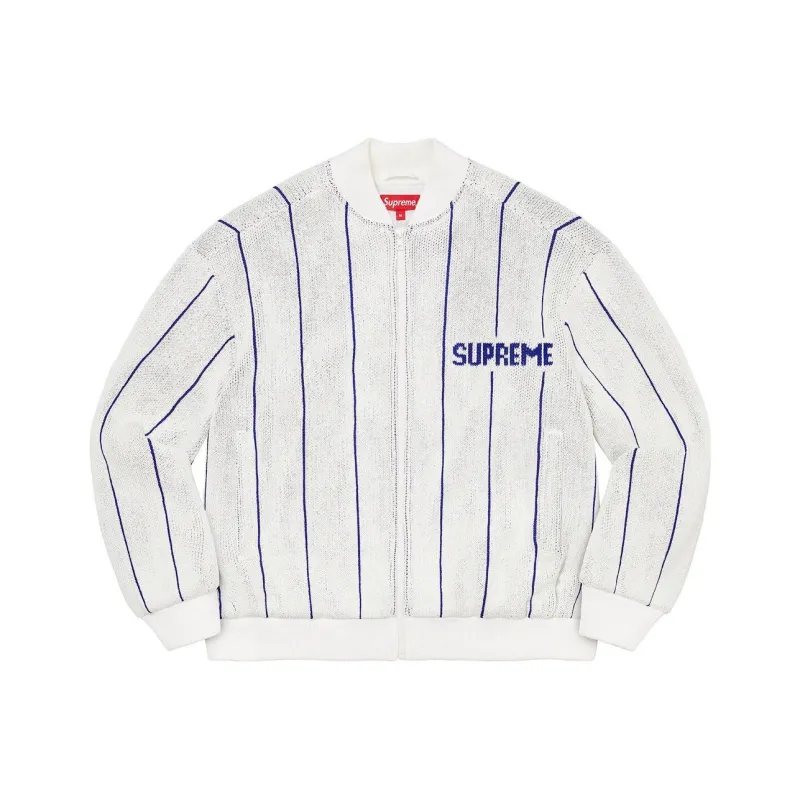 Supreme Pinstripe Varsity Zip Up Sweater-3