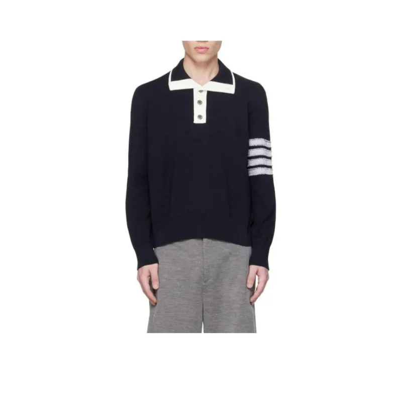 THOM BROWNE 4-Bar Stripe Detailed Knitted Polo-0