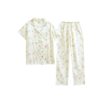 Sleep Pajama Set Women's Light Yellow Flower