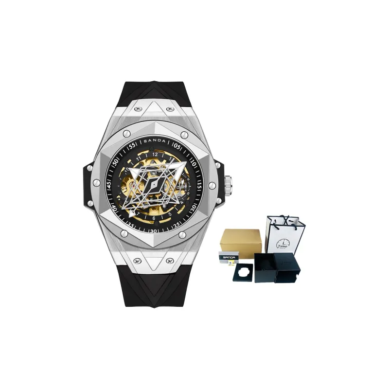 Sanda Automatic Mechanical Movement Silicone Strap Watch Men's Watches Black Dial-0