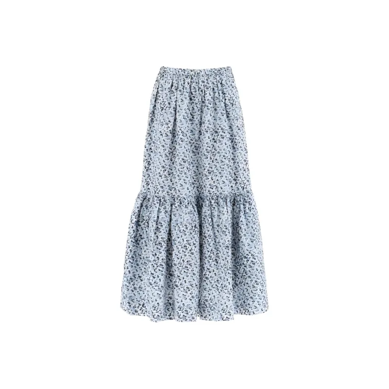 GANNI Floral Printed Maxi Flounce Skirt-1