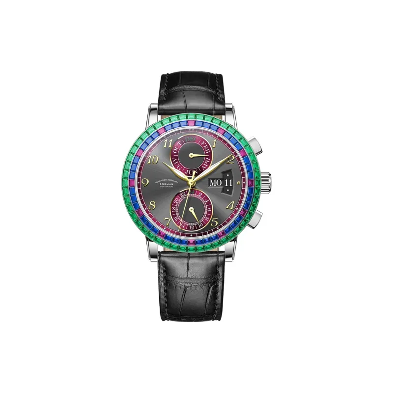 BORMAN Automatic Mechanical Movement Cow Leather Strap Watch Men's Watches Black Dial-0